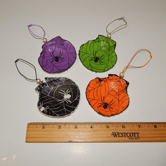 4 Halloween Spider Web Scallop Shell Decoupage Ornaments - PERSONALIZE!!! - Picture 2 of 6